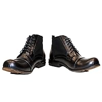 PeppeShoes Modello Vieste - Handmade Italian Mens Color Black Ankle Boots - Cowhide Hand Painted Leather - Lace-Up