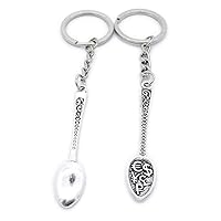 20 PCS Antique Silver Keyrings Keychains Key Ring Chains Tags Clasps AA461 Currency Symbol Spoon Tablespoon
