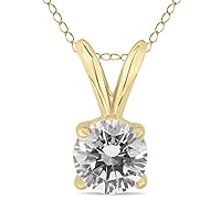 SZUL AGS Certified 3/4 Carat Round Diamond Solitaire Pendant in 14K Yellow Gold (J-K Color, I2-I3 Clarity)