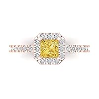 Clara Pucci 1.40ct Princess Cut Solitaire Canary Yellow Simulated Diamond Engagement Promise Anniversary Bridal Ring Real 14k Rose Gold