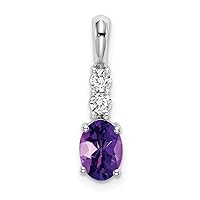 14k White Gold Oval Amethyst and Diamond Pendant - 19mm