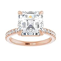 10K Solid Rose Gold Handmade Engagement Rings 4 CT Asscher Cut Moissanite Diamond Solitaire Wedding/Bridal Ring Set for Woman/Her Propose Ring, Perfact for Gifts Or As You Want
