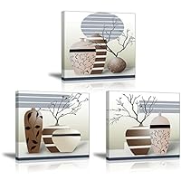 3 Piece Vases Wall Art for Bathroom/Hallway, SZ HD Gorgeous Contemporary Canvas Painting Prints of Modern Pots Picture (Waterproof Home Decor, 1