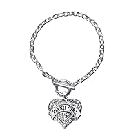 Silver Pave Heart Charm Toggle Bracelet with Cubic Zirconia Jewelry
