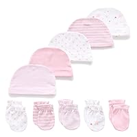 Kiddiezoom Newborn Baby Cap and Mitten Bundle Baby Hats and Mittens Baby Gloves Sets