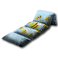 Kids Floor Pillow Cute Honey Bees on Blue Sky Background Stock Illustration Pillow Bed, Reading Playing Games Floor Lounger, Soft Mat for Slumber Party, for Kids, Queen Size