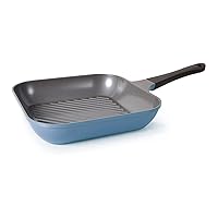 Neoflam Eela 11'' Non Stick Grill Pan Griddle Square Stovetop Grill with Sear Ridges, PFOA Free Ecolon Ceramic Coating for Skillet, broil, Fish, Vegetables and Meat, Scratch Resistant, Blue