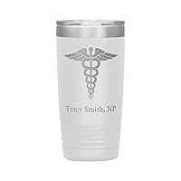 Personalized NP Tumbler With Name - Nurse Practitioner Gift - 20oz Insulated Engraved Stainless Steel NP Cup White