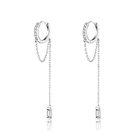 Reffeer 925 Sterling Silver CZ Chain Hoop Earrings Dangle for Women Teen Girls Dangle Earrings Chain Drop Earrings Huggie