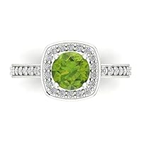 Clara Pucci 1.46 Brilliant Round Cut Halo Solitaire Natural Green Peridot Accent Anniversary Promise Bridal ring Solid 18K White Gold