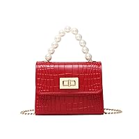 Alligator Pattern Pearl Handbag, Jelly Bag, For Women, 6 Colors, Red