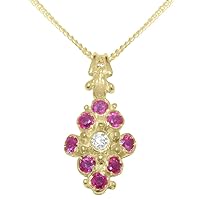 10k Yellow Gold Natural Diamond & Ruby Womens Pendant & Chain - Choice of Chain lengths