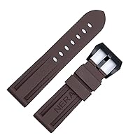 Fluorine Rubber 22mm 24mm Watch Band Silicone Watchband for Panerai Watch Strap (Color : Brown Blk Buckle, Size : 22mm)