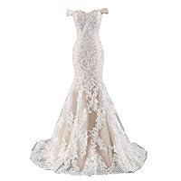 DINGZAN Champagne and White Lace Applique Mermaid Wedding Dresses Bridal Prom Gowns Long