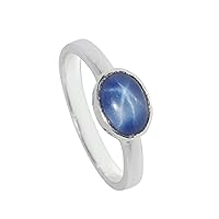 GEMHUB Oval Shape 3.5 Ct Solitaire Style Bezel Setting Natural Blue Star Sapphire 925 Silver Engagement Ring for Women
