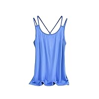 Lightning Deals of Today Women's Spaghetti Strap Backless Cami Tank Top Sexy U Neck Sleeveless Basic Tee Criss Cross Open Back Yoga Tops Chemisier Manches Bouffantes Blue