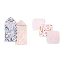Burt's Bees Baby - Hooded Towels, Absorbent Knit Terry, Super Soft Single Ply, 100% Organic Cotton,2 Count (Pack of 1) & Washcloths, Absorbent Knit Terry, Super Soft 100% Organic Cotton