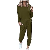 2 Piece Outfits for Women Summer Long Sleeve Crewneck Shirts Tops and Drawstring Long Pants Tracksuit Jogger Sets