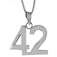 Sterling Silver Number 42 Necklace for Jersey Numbers & Recovery High Polish 3/4 inch, 2mm Curb Chain