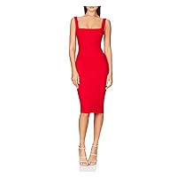 NOOKIE Womens Red Zippered Sleeveless Square Neck Below The Knee Cocktail Body Con Dress L