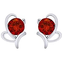 ABHI Created Round Cut Red Garnet Gemstone In 925 Sterling Silver 14K Gold Finish Diamond Cute Butterfly Stud Earring for Women's & Girl's