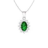 Diamondere Natural and Certified Oval Gemstone and Diamond Necklace in 14k Solid Gold | 0.29 Carat Pendant with Chain