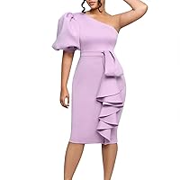 2024 Slanted Shoulder Puff Sleeve Hip Sexy Dress Plus Size Dress A Line Summer Dresses for Women Plus Size