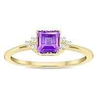 Women's Square Shaped Amethyst and Diamond Half Moon Ring in 10K Yellow Gold