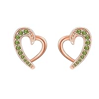 Women's Love Heart Green Tourmaline Stud Earring for Lover Sparkling Earring 14k Gold Over .925 Sterling Silver Studs for Women Girls
