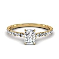 Choose Your Gemstone Radiant Shape 14k Yellow Gold Plated Halo Engagement Ring Lightweight Office Wear Everyday Gift Jewelry Hidden Halo Petite Diamond CZ Ring : US Size 4 TO 12