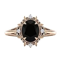 Antique Filigree Style 3 CT Oval Black Onyx Engagement Ring 14k Rose Gold Black Onyx Wedding Ring Unique Art Deco Bridal Ring Vintage Anniversary Gift