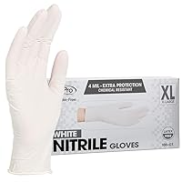 ForPro Disposable Nitrile Gloves, Chemical Resistant, Powder-Free, Latex-Free, Non-Sterile, Food Safe, 4 Mil, White, X-Large, 100-Count