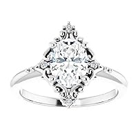 1 CT Oval Cut Engagement Ring Moissanite VVS Colorless Wedding Ring for Women Her Bridal Gift Anniversary Promise Rings 925 Sterling Silver Halo Antique Vintage