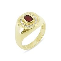 18k Yellow Gold Natural Carnelian & Cubic Zirconia Mens Signet Ring - Sizes 6 to 12 Available