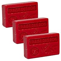 Maison du Savon de Marseille - French Soap made with Organic Argan Oil - Strawberry Fragrance - 100 Gram Bars - Set of 3