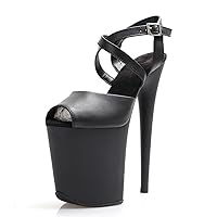 Black 20cm Platform Patent Leather Sandals Exotic Pole Dance Shoes Strip Heels 8Inch Crossdress Peep Toe Gothic Women Sexy Bride