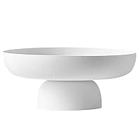 Fruit Bowl, 10.4 Inch Pedestal Bowl, Decorative Fruit Holder Dessert Display Stand with Drain Holes, Plastic Salad Serving Dish Snacks Tray with Removable Pedestal White Fruit Bowls
