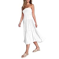 AOOKSMERY Women Summer Strapless Tube Top Midi Smocked Dress Bow Tie Back Flowy Long Dresses for Women 2023