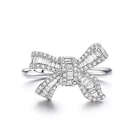 Luxury CZ Bow Knot Statment Ring Crystal Ribbon Bow Wedding Engagement Promise Eternity Rings Sparkling Rhinestone Finger Bands Fashion Jewelry Gifts for Women Girls Bridal Size 6-10