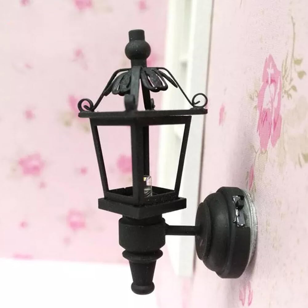 1/12 Scale Miniature Lamp Dollhouse Miniature Vintage LED Wall Lamp Miniature Dollhouse Lighting Accessories with Battery Black Metal Dolls' House Dolls & Accessories Dollhouse Lights