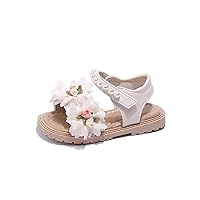 Girls Sandals Summer Beach Outdoor Flower Pattern Pearl Soft Rubber Sole Toddler Princess F𝐥a𝐭s Walking Shoes