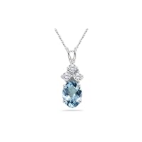 0.06 Cts Diamond & 0.54-0.80 Cts of 7x5 mm AAA Oval Aquamarine Pendant in 18K White Gold