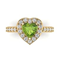 Clara Pucci 2.35 Brilliant Heart Cut Solitaire W/Accent Halo Natural Green Peridot Anniversary Promise ring Solid 18K Yellow Gold