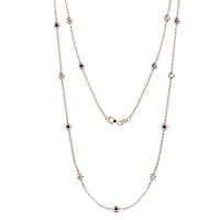 13 Station Iolite & Natural Diamond Cable Necklace 1.16 ctw 14K Rose Gold. Included 18 Inches Gold Chain.