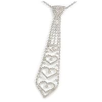 Star Quality Clear Austrian Crystal Tie Necklace In Silver Tone Metal - 32cm L/ 15cm Ext/ 21cm Tie
