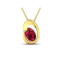 Unique Oval Shape Lab Made Red Ruby 925 Sterling Silver Pendant Necklace with Link Chain 18
