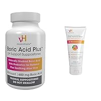 vH essentials Boric Acid Vaginal Suppositories 30 Count and Tea Tree Oil & Prebiotic Daily Feminine Wash 6 Fl Oz