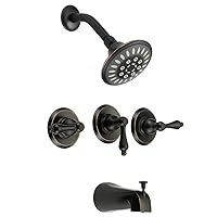 Designers Impressions 651701 Oil Rubbed Bronze Tub Shower Combo Faucet - Three Handle Design and Multi-Setting Shower Head - Convertible
