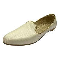 Punjabi Mojaris Mens Shoes Cream Wedding for Groom,Traditional Indian Footwear Ethnic Peshawari Slippers