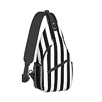 Black And-White Stripes Print Trendy Casual Daypack Versatile Crossbody Backpack Shoulder Bag Fashionable Chest Bag